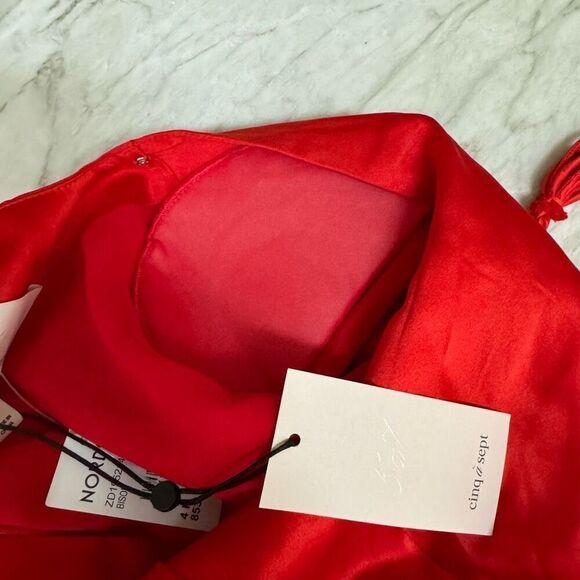 Cinq a Sept Serena 100% Silk Dress long sleeve faux wrap in red orange sz 4 NWT - Picture 14 of 14